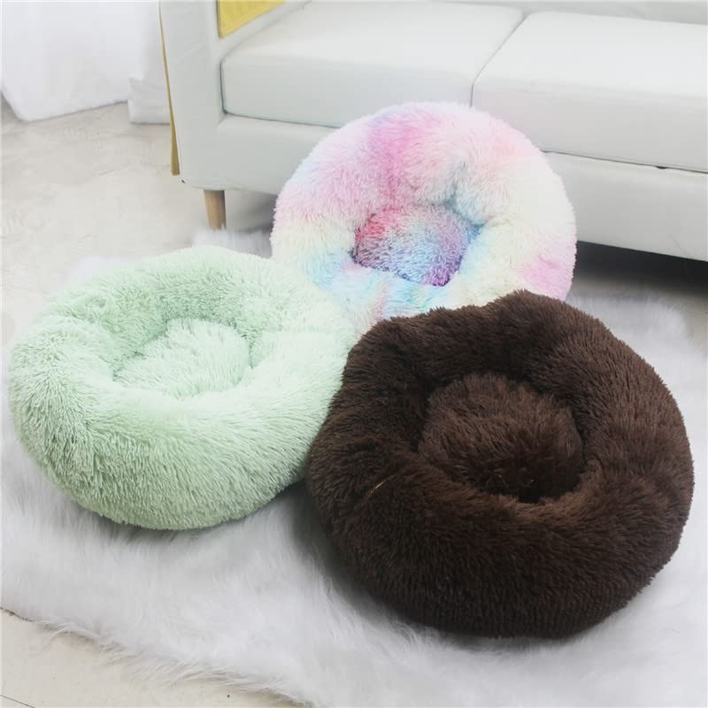 Cat Beds For Indoor Cats - Washable 20/24 Inches, Anti-Anxiety Round Plush Faux Fur, Thick Bottom (Light Green, Medium) - Suitab