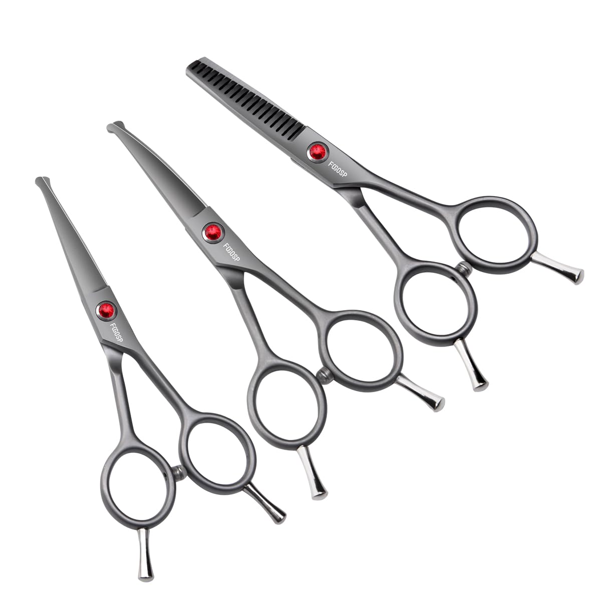 Fogosp 4.5'' Dog Grooming Scissors - 3 Pcs Curved & Straight Thinning Shears For Small Dogs & Cats - Japan 440C Stainless Steel