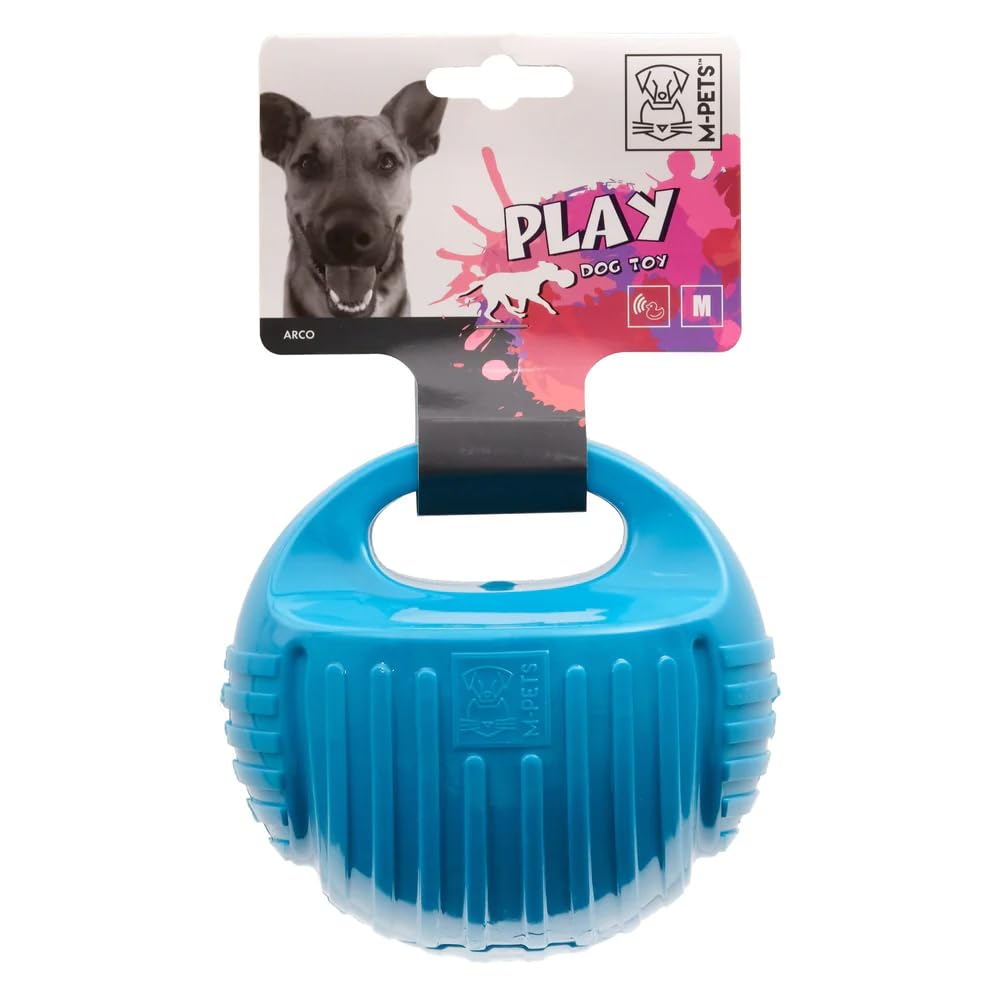 MPETS Arco Ball, Durable Fetch Toy with Builtin Squeaker, Textures Prevents Plaque, Tartar, Handle for Easy to Grab & Toss, fo