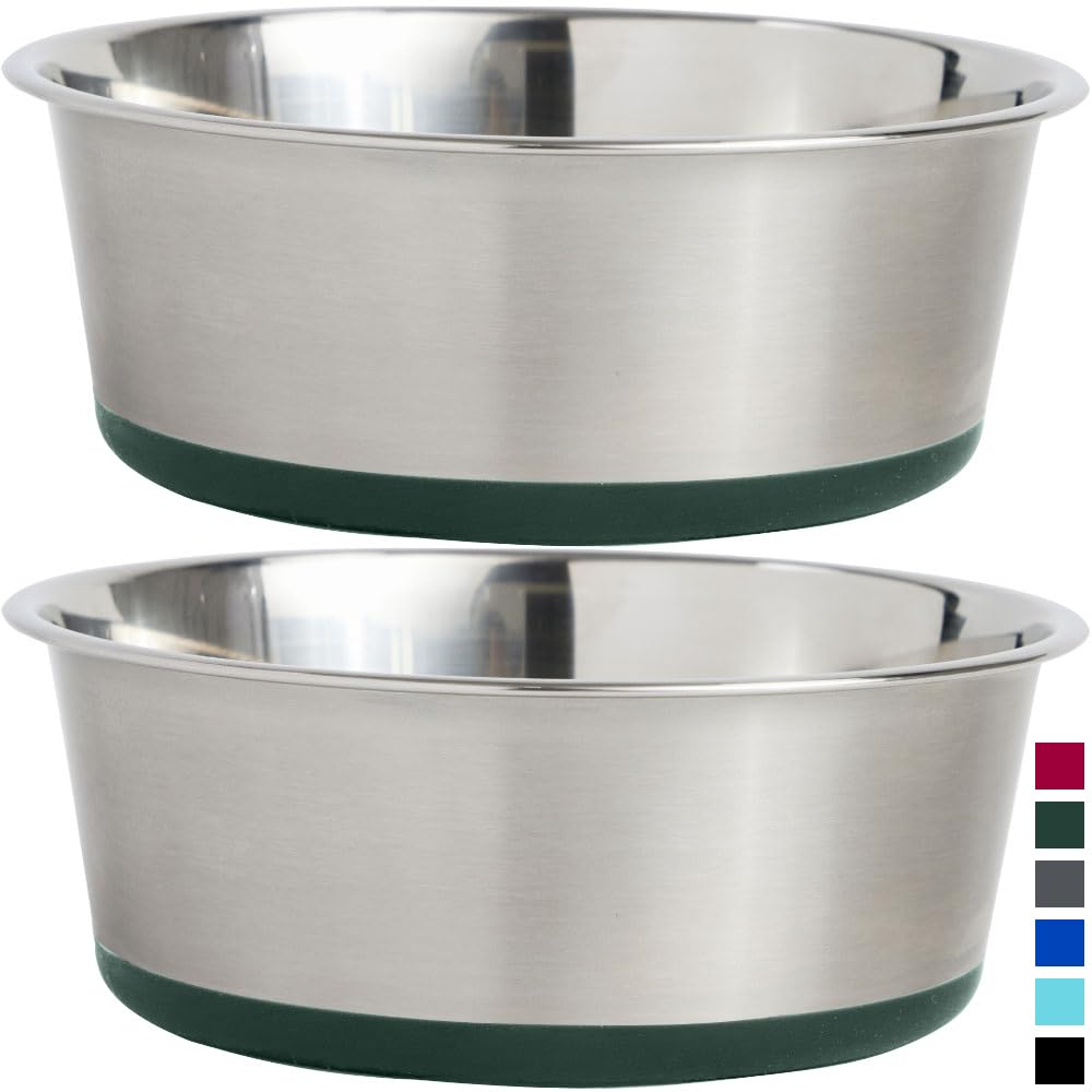 Gorilla Grip Set Of 2 Dog Bowls, Heavy Duty Metal Food And Water Bowl For Feeding Dogs And Cats, Dishwasher Safe, Rust Resistant Stainless Steel, Bpa Free Rubber Base, Holds 2 Cups (16 Fl Oz), Green