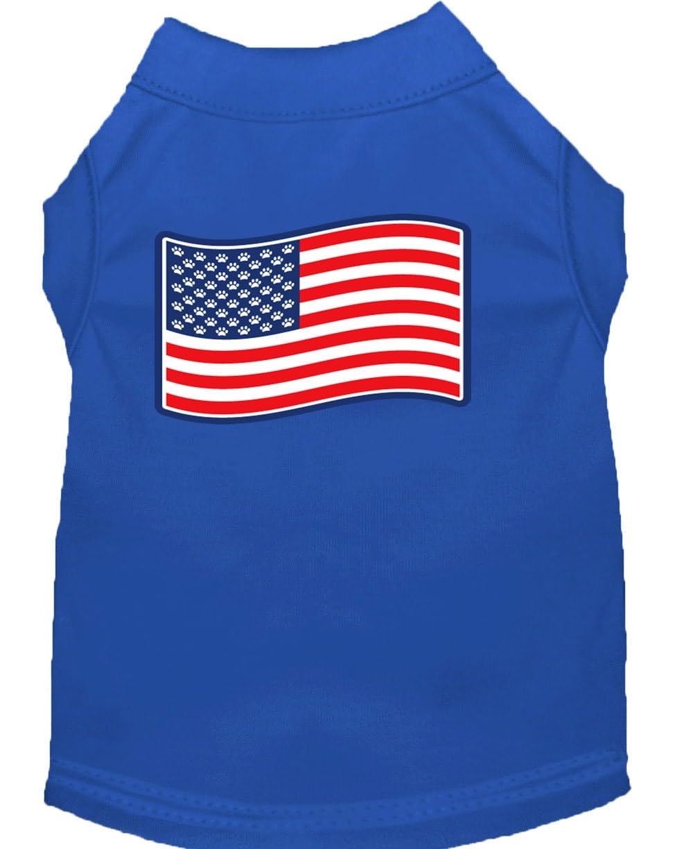 Pet Dog & Cat Shirt Screen Printed, 'Paws And Stripes' Blue Lg (10-14 Lbs.)