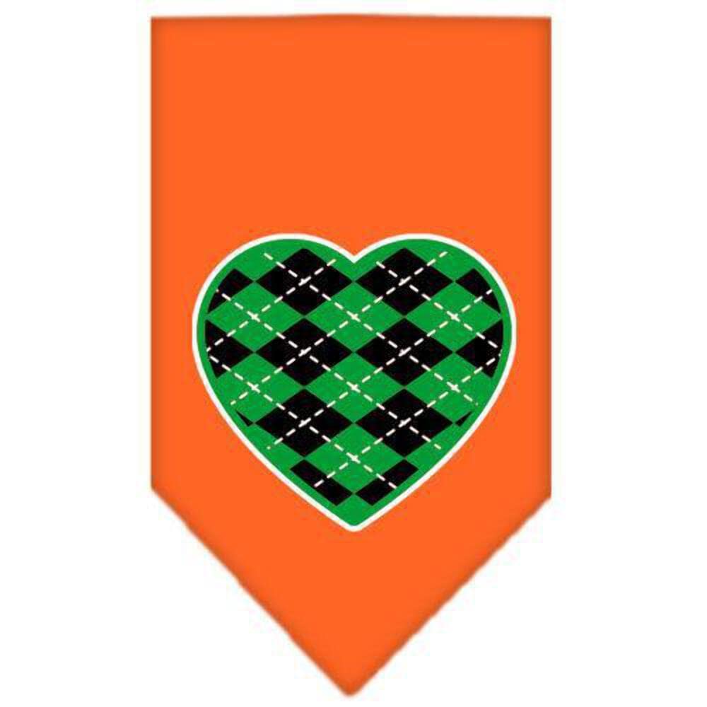 Pet and Dog Bandana Screen Printed, &quot;Green Argyle Heart&quot; Yellow Small