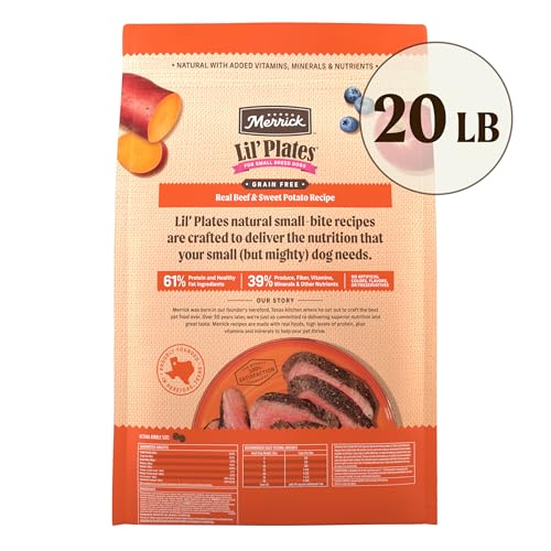 Merrick Lil Plates Premium Grain Free Dry Dog Food For Small Dogs, Real Texas Beef And Sweet Potato Kibble - 20.0 lb. Bag