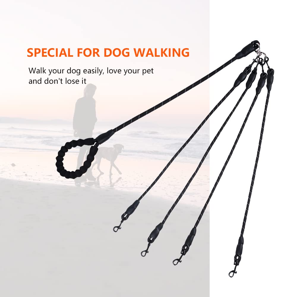 Four Dog Leash,Comfortable Four Dog Leash With Reflective,360 Swivel No Tangle 4 Dog Training Leash,For Multiple Large Medium Sm