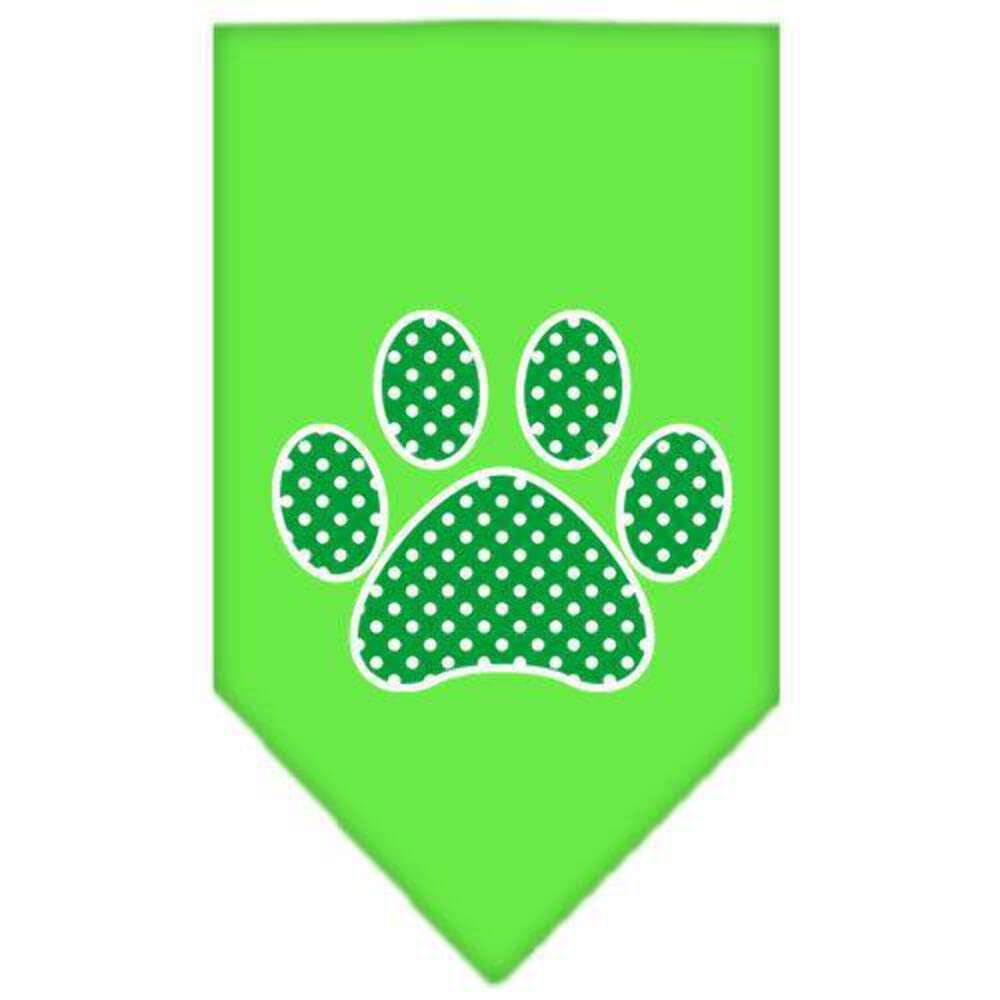 Pet and Dog Bandana Screen Printed, &quot;Green Swiss Dot Paw&quot; Navy Blue Small