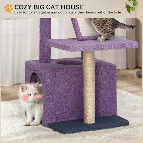 Yitahome Flower Cat Tree Tower With Detachable Perch, 47.2In Cute Cat Climbing Tower For Indoor Cats With Cat Condo, Sisal Scrat