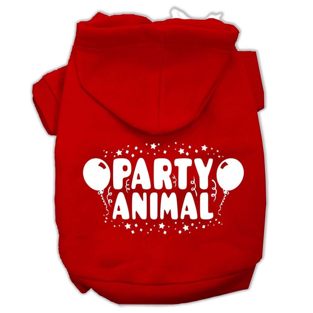 Pet Dog & Cat Hoodie Screen Printed, 'Party Animal' Red Xl (14-20 Lbs.)