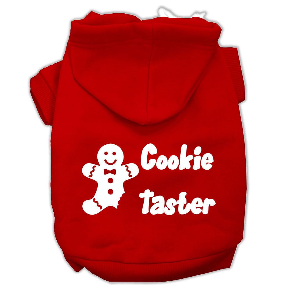 Christmas Pet Dog & Cat Hoodie Screen Printed, 'Cookie Taster' Red Xs (0-3 Lbs.)