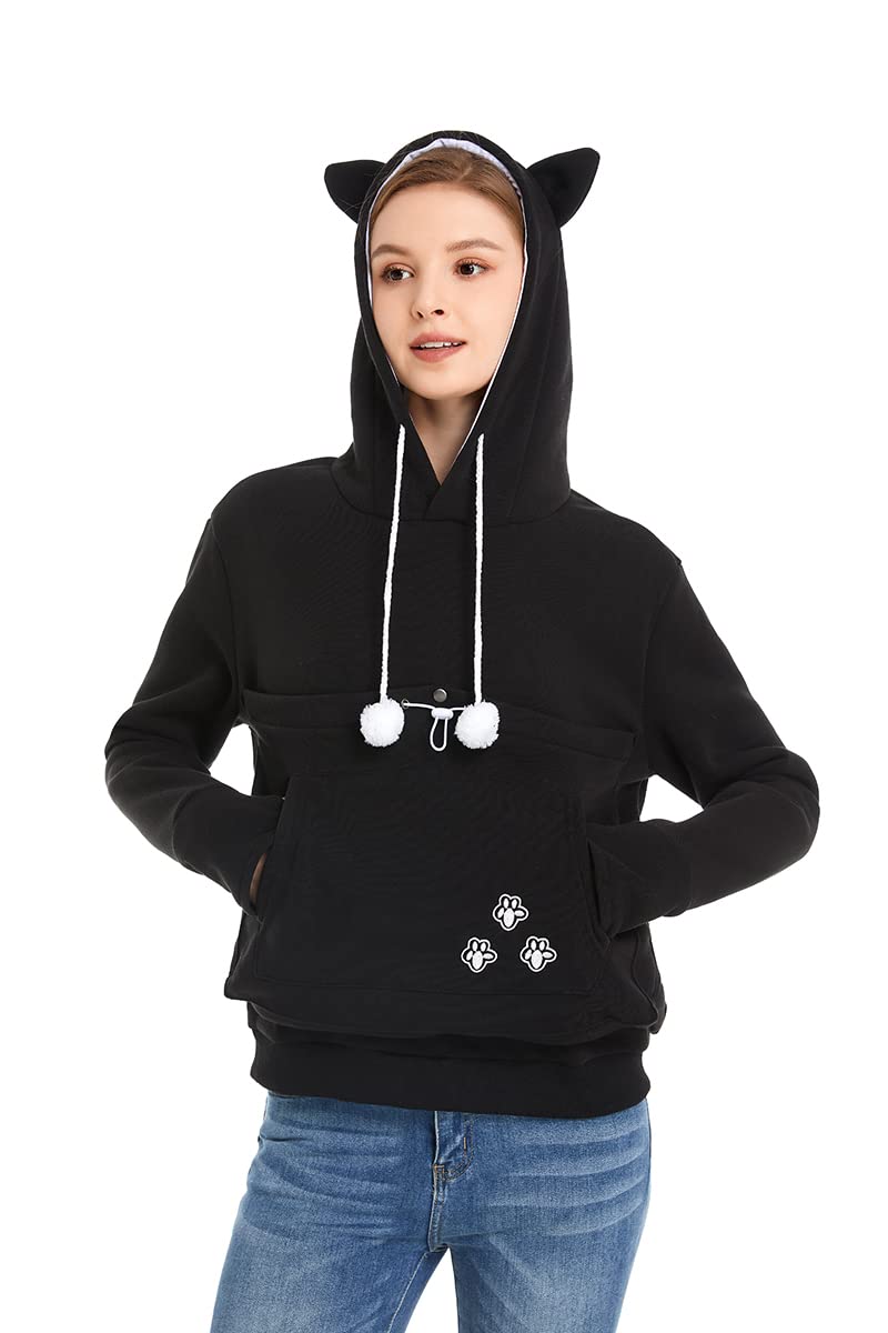 Linyuchen Cat Dog Pouch Hoodie Large Pet Pouch Sweatshirt Puppy Kitten Holder Carrier Pullover Shirt Unisex Hoodies Black