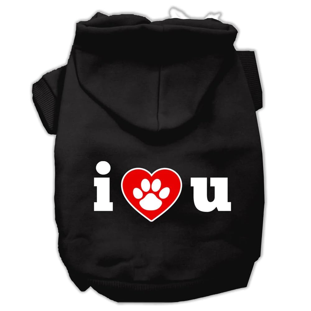 Pet Dog & Cat Hoodie Screen Printed, I Love U Brown XL (14-20 lbs.)