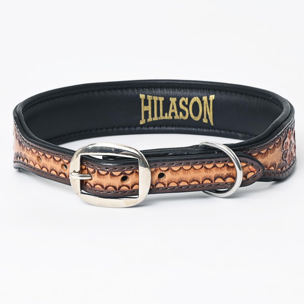 Hilason Floral Hand Tooled Strong Genuine Leather Dog Collar Brown X-Small