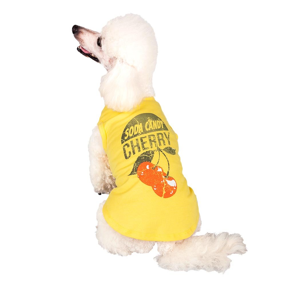 Blueberry Pet Cherry Soda Candy Cotton Dog Tank Top T Shirt In Sunshine Yellow, Back Length 14', Pack Of 1 Clothes For Dogs