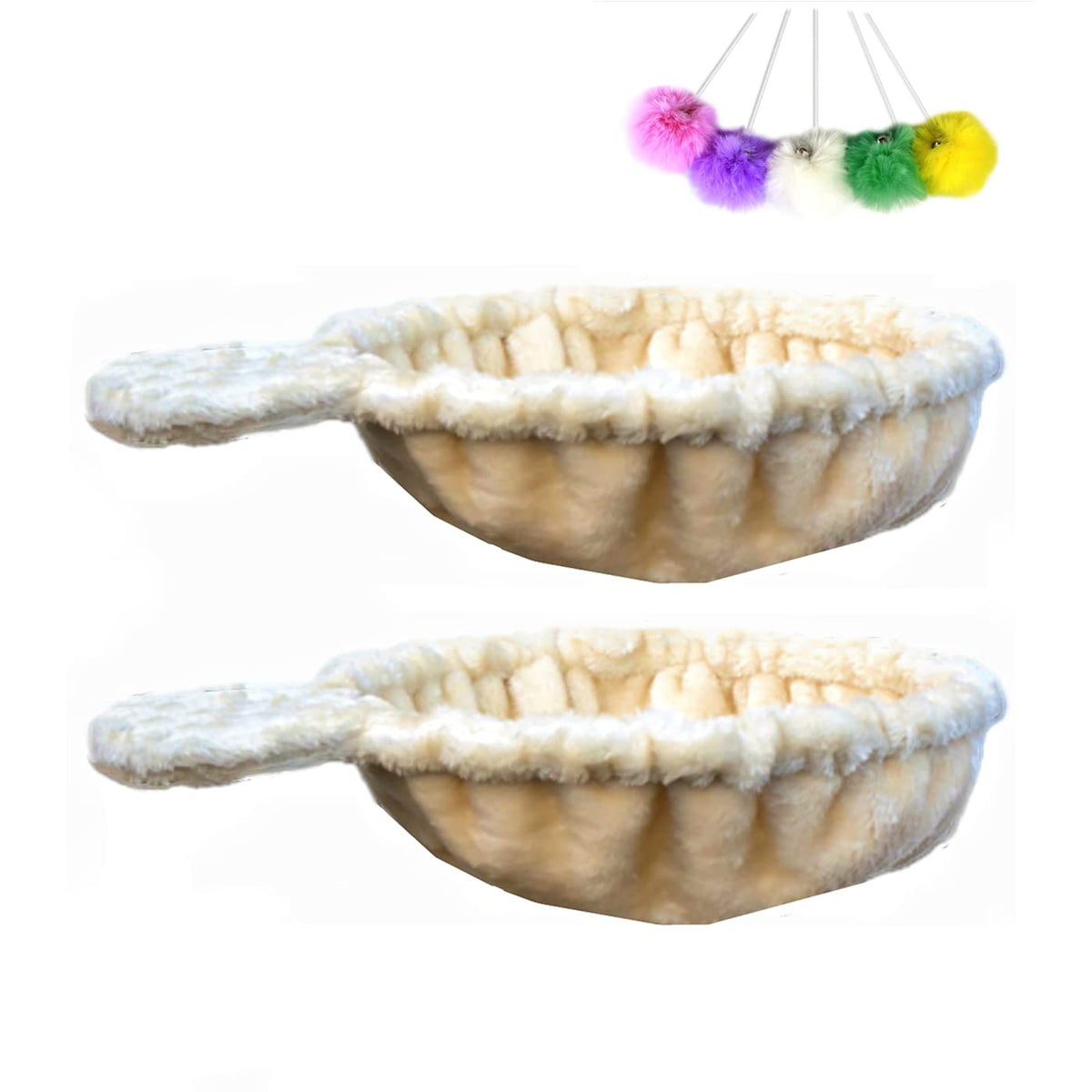 Shengocase 2-Pack 14.6' Large Beige Cat Tree Tower Replacement Basket Lounger Hammock Bed, 5Pcs Hanging Pom-Pom Toys With Elastic Strings, Cat Tree Accessories Hammock Attachment