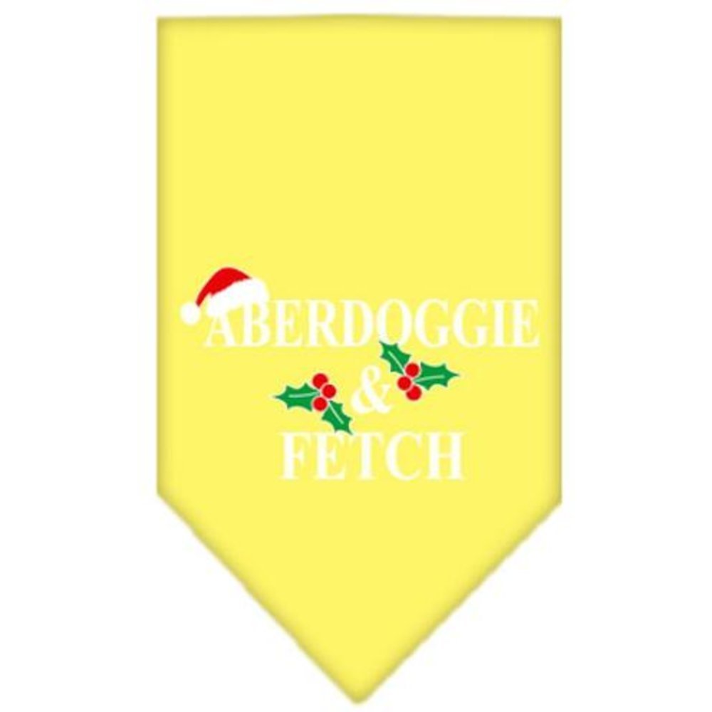 Christmas Pet and Dog Bandana Screen Printed, &quot;Aberdoggie Christmas&quot; Yellow Large