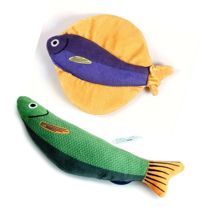 Dog Trust Catnip Fish Toy  2 Pcs Soft And Durable Chew Toys With Crinkle Sound, Plush Cartoon Kitten Teething Interactive Toy F