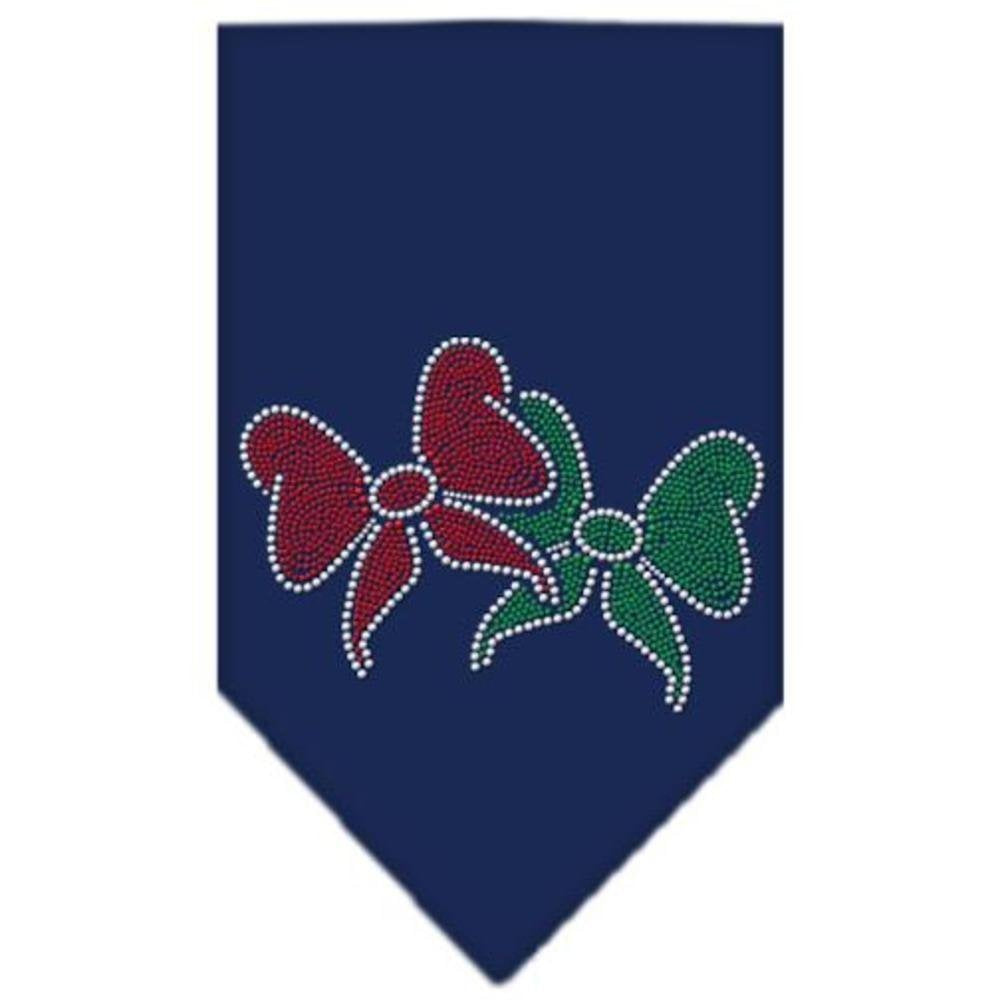 Christmas Pet and Dog Bandana Rhinestone, &quot;Christmas Bows&quot; Navy Blue Small