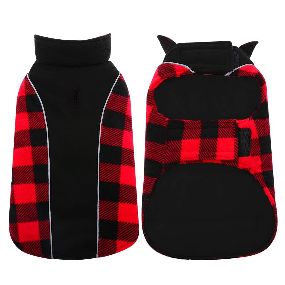 Kuoser Reversible Coat - Warm Waterproof Dog Jacket, British-Style Plaid Winter Coats For Large Dogs