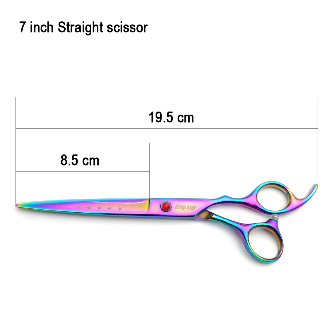 7.0In Titanium Professional Pet Grooming Scissors Set,Straight & Thinning & Curved Scissors 3Pcs Set For Dog Grooming,A349 (Rainbow)