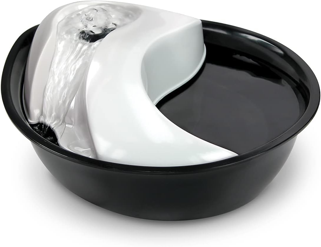 Pioneer Pet Raindrop Fountain, Pet Drinking Fountains (60 Oz., Plastic -Black & White)