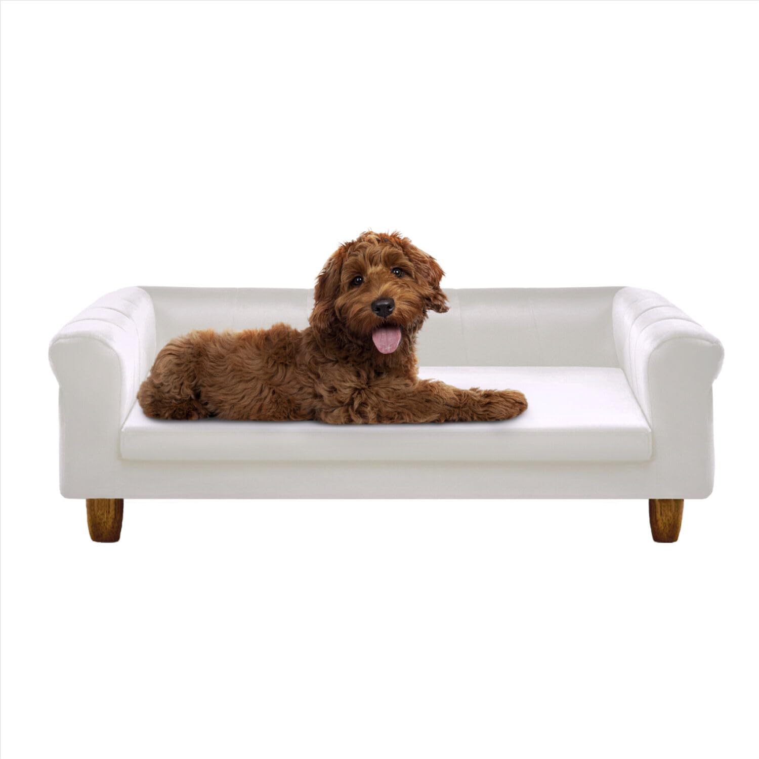 Critter Sitters 42-In. Elegant Cream Faux-Velvet Rectangular Dog Sofa For Medium And Large Dogs, Durable Elevated Dog Sofa Bed, 