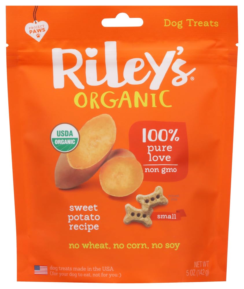 Rileys Organics - Sweet Potato - 5 oz Small Biscuits - Human Grade Organic Dog Treats - Resealable Bag