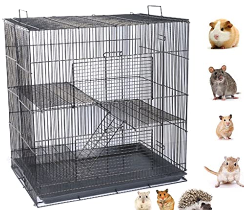 3-Levels Easy Portable Collapsible Ferret Chinchilla Sugar Glider Rats Mouse Animal Critter Chew-Proof Metal Carrier Travel Cage