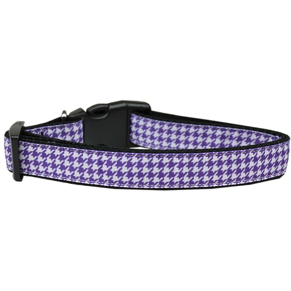Pet Dog & Cat Nylon Collar or Leash, &quot;Houndstooth Purple&quot; XS Collar