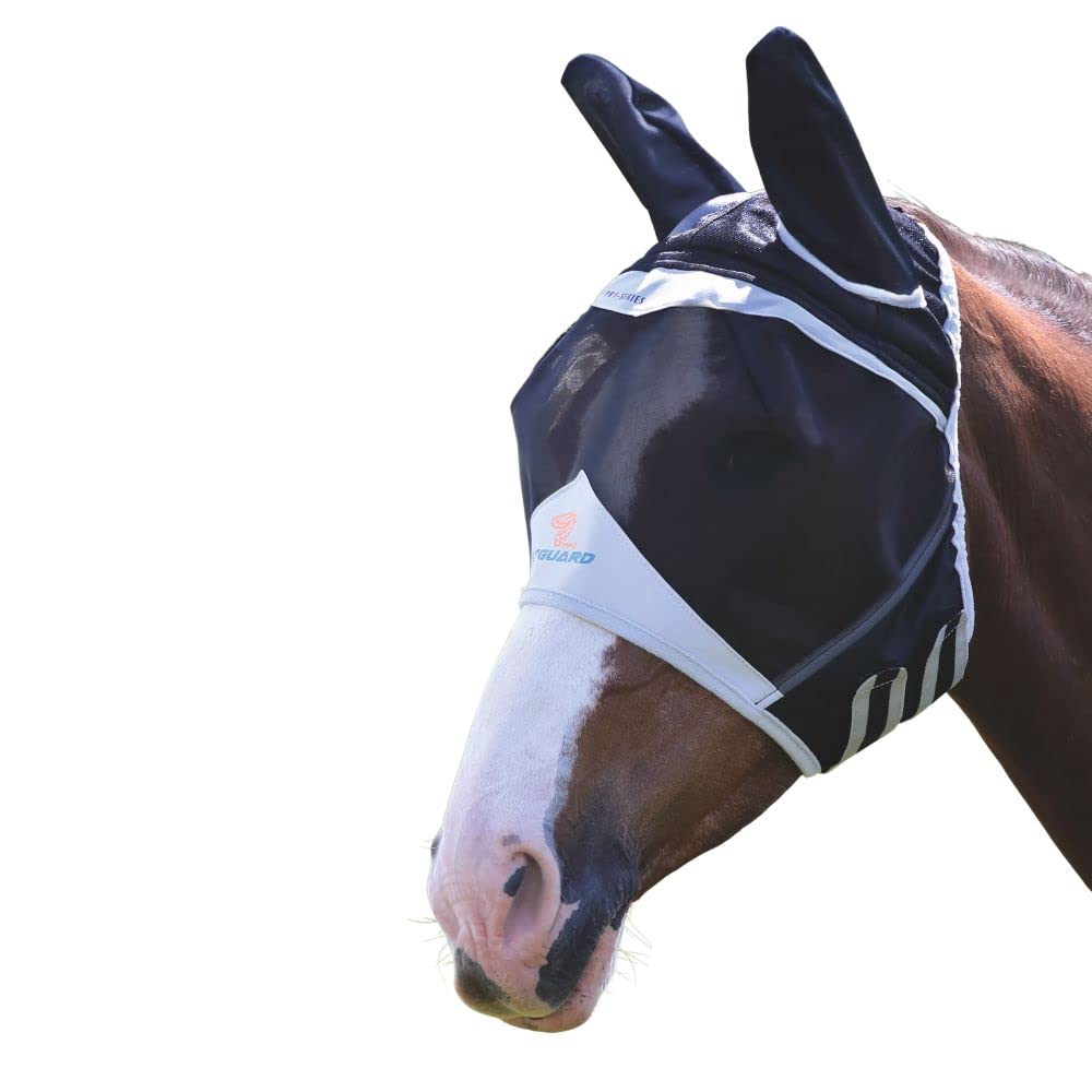 Shires Fine Mesh Horse Equine Fly Mask with Ears 60% UV Protection (Extra Full, Black)
