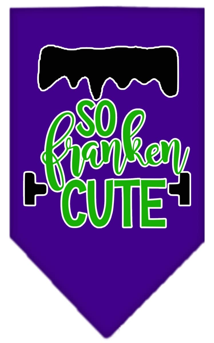 Halloween Pet and Dog Bandana Screen Printed, "So Franken Cute" Purple Large