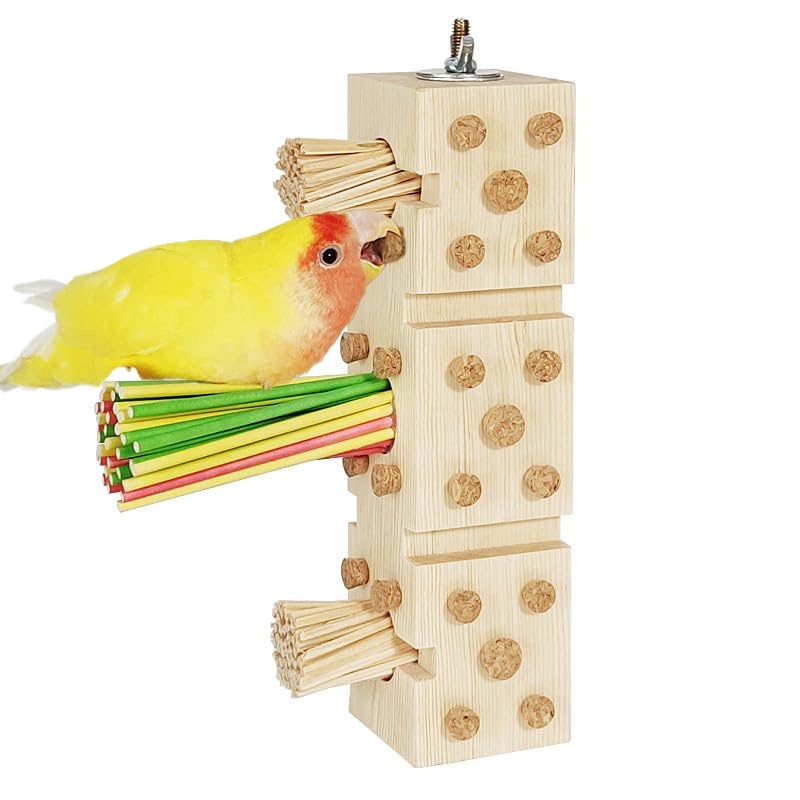 Parrot Toy Cage Perch With Pine Wood Foraging Smart Chewing Toy Soft Corks For Small To Regular Size Parrot Cockatiel Foraging T