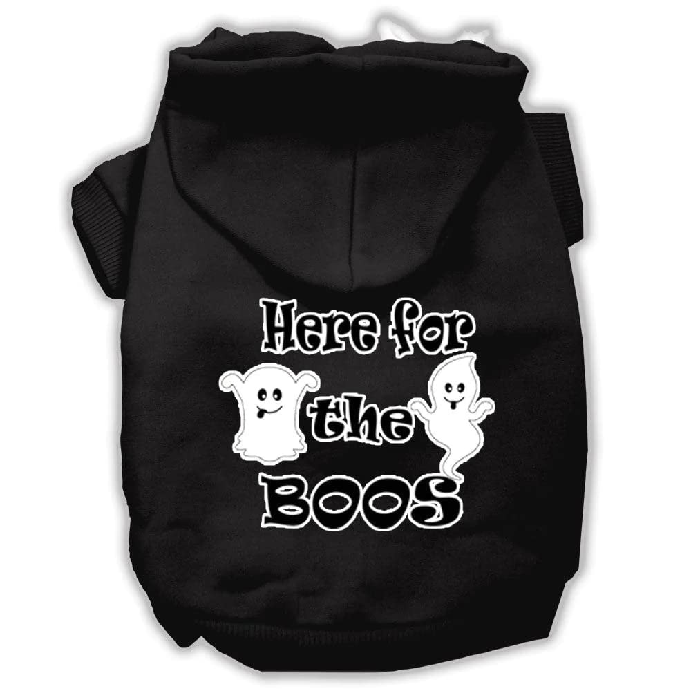 Halloween Pet, Dog & Cat Hoodie Screen Printed, 'Here For The Boos' Black Lg (10-14 Lbs.)