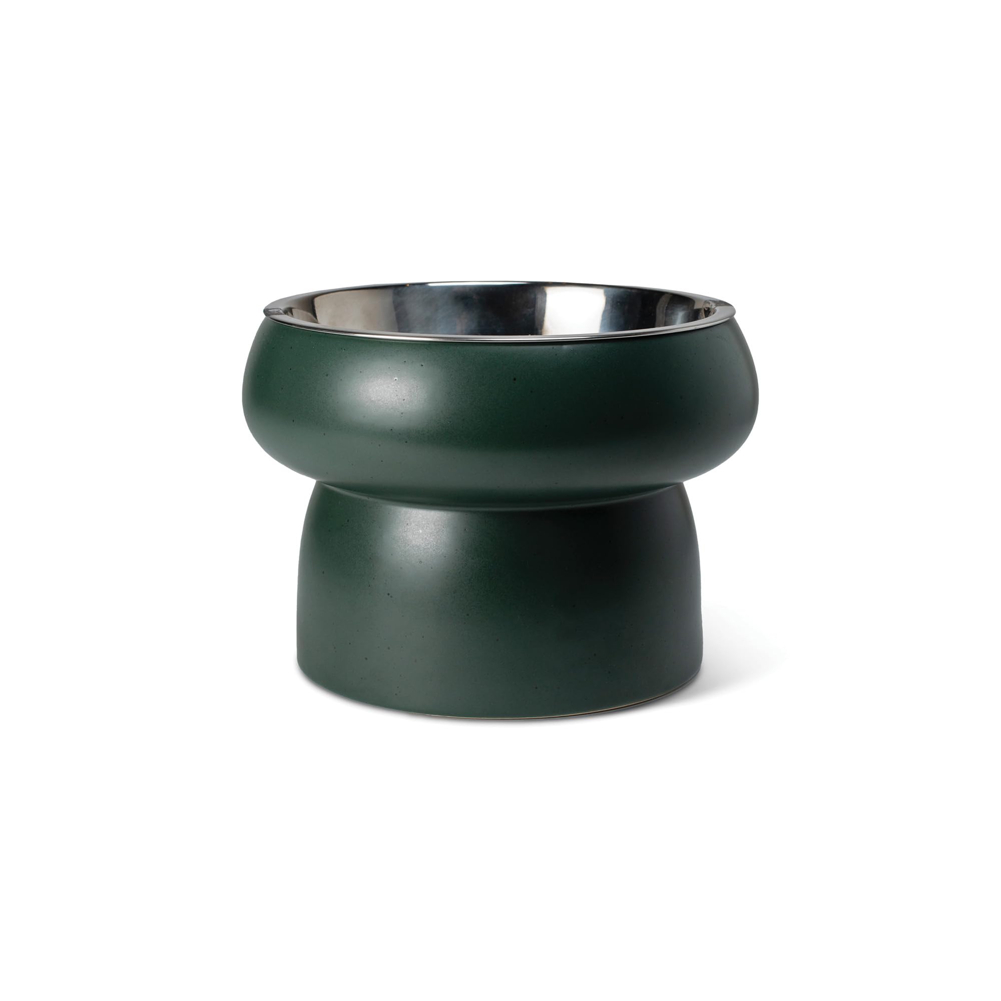 Fringe Studio Matte Speckled Green Medium Raised Stoneware Feeder W/Stainless Steel Insert (7 Diameter x 5.5 H, 26 fl.oz.), PetS