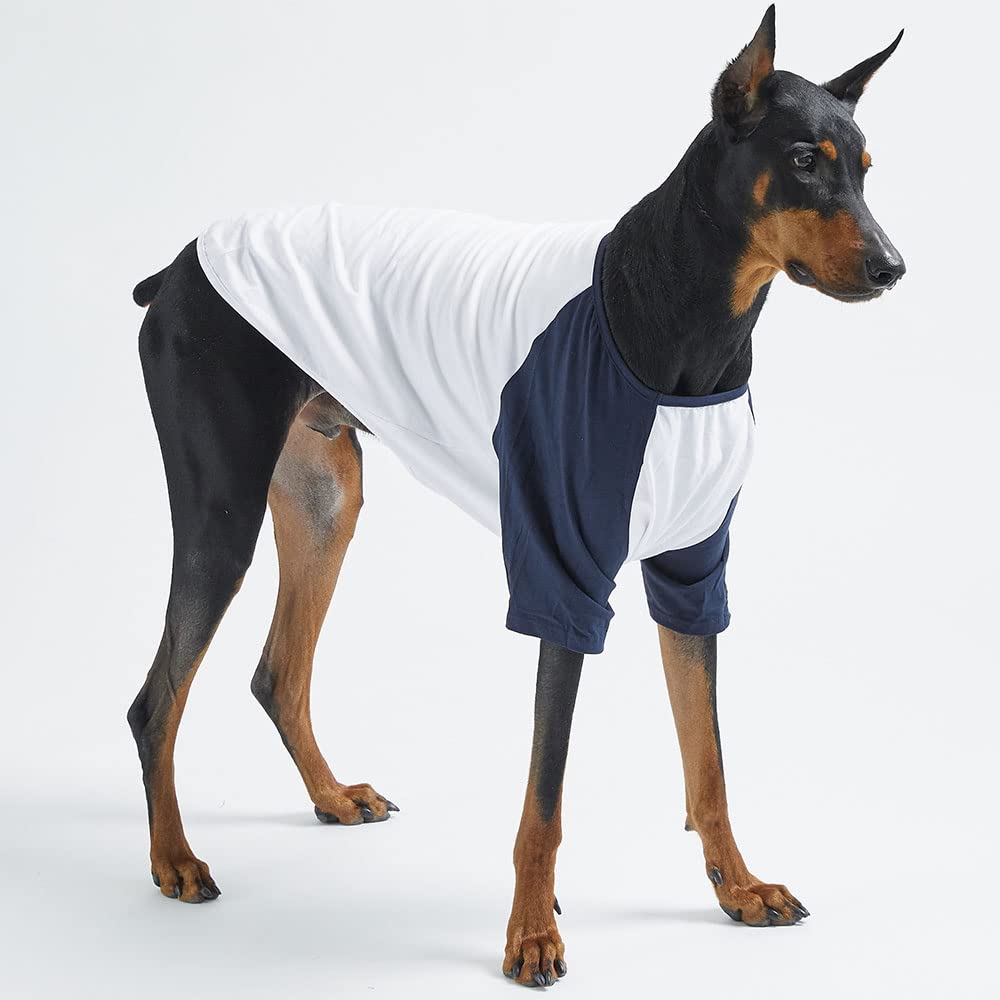 Lucky Petter Dog Cotton Shirts For Small And Large Dogs Raglan T-Shirts Soft Breathable Dog Shirt Pet Clothes (4X-Large, White/Navy)