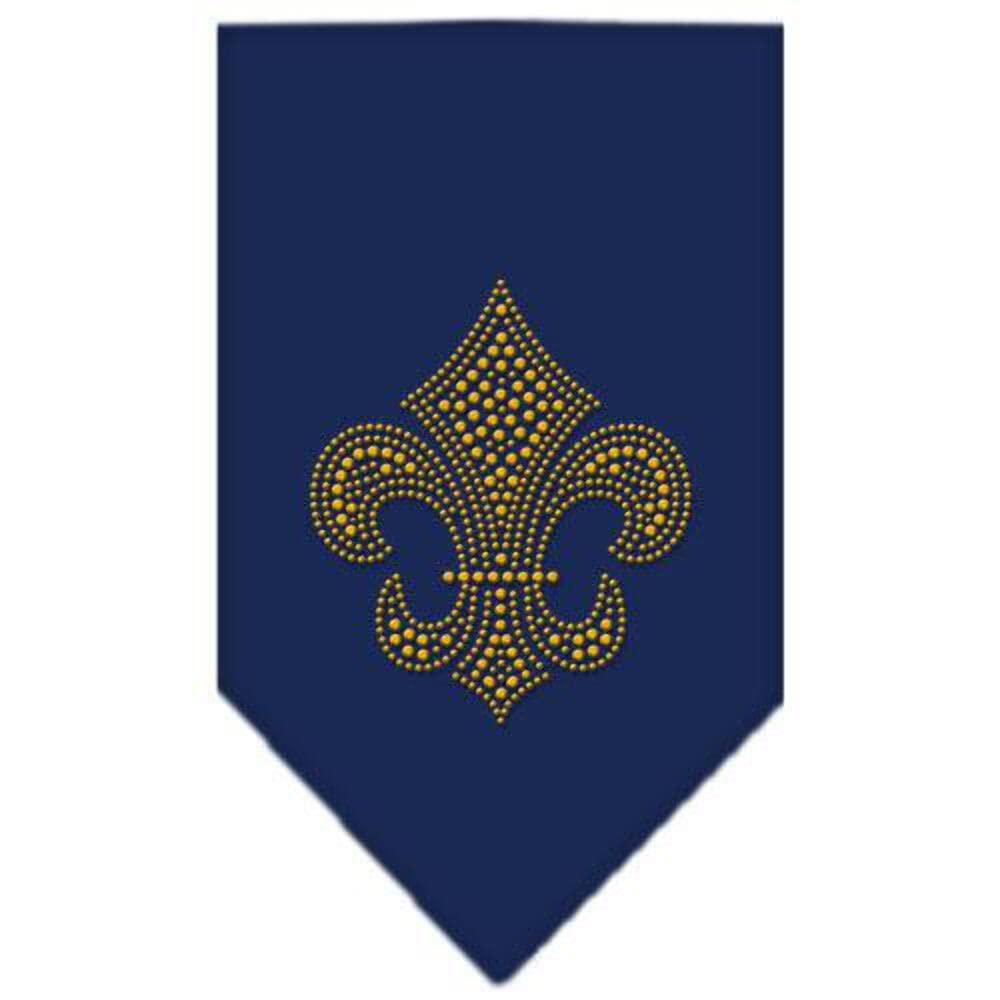 Pet and Dog Bandana Rhinestone, Fleur De Lis Gold Navy Blue Small
