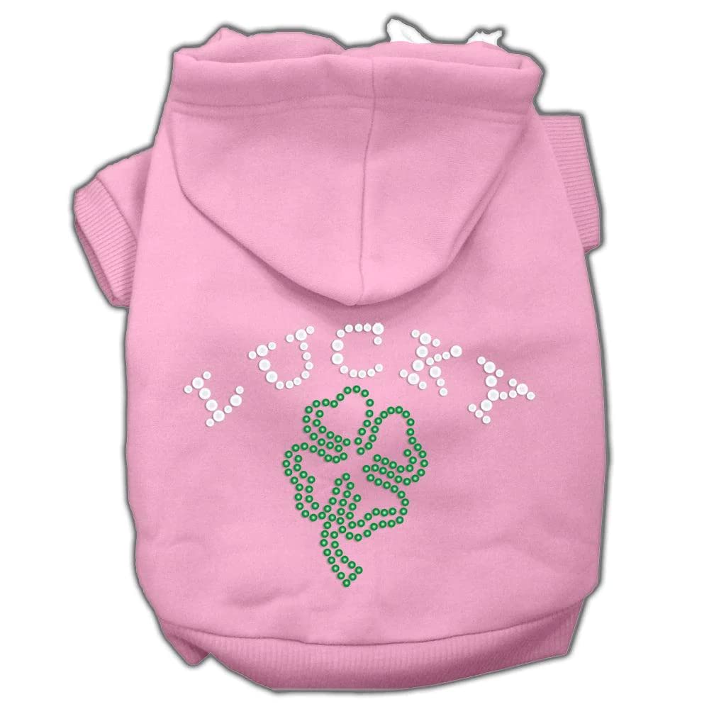 Pet, Dog & Cat Hoodie Rhinestone, &quot;Four Leaf Clover Outline&quot; Cream XS (0-3 lbs.)