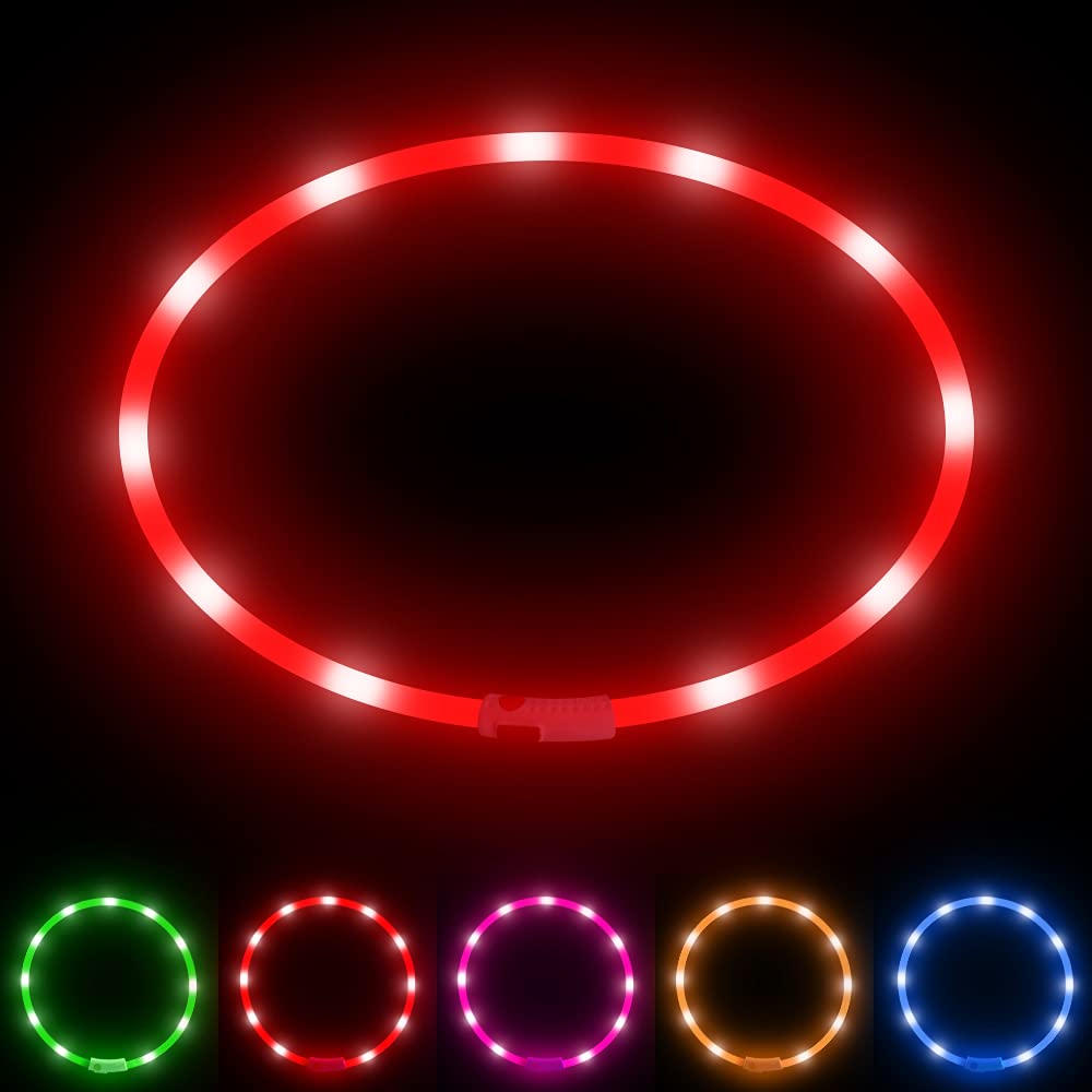 Higo Light Up Dog Collars - Rechargeable Lightweight Glowing Puppy Collar, Silicone Lighted Pet Collar Lights For Night Walking (Red)