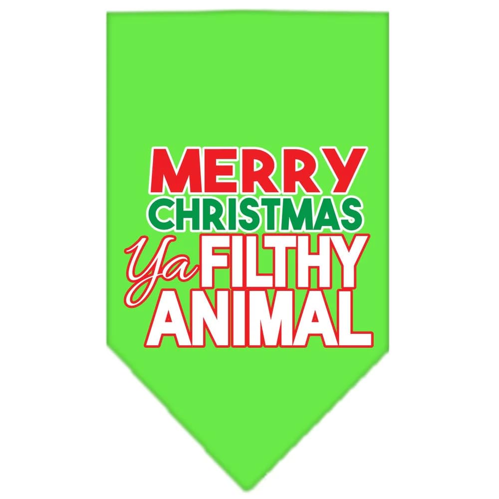 Christmas Pet and Dog Bandana Screen Printed, "Merry Christmas, Ya Filthy Animal" White Large