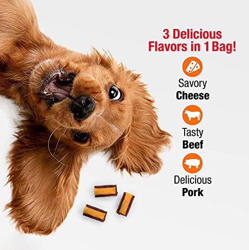 Good'n'Fun Triple Flavor Roll Ups 4 Oz - Cheese, Beef, Pork Treats for Dogs