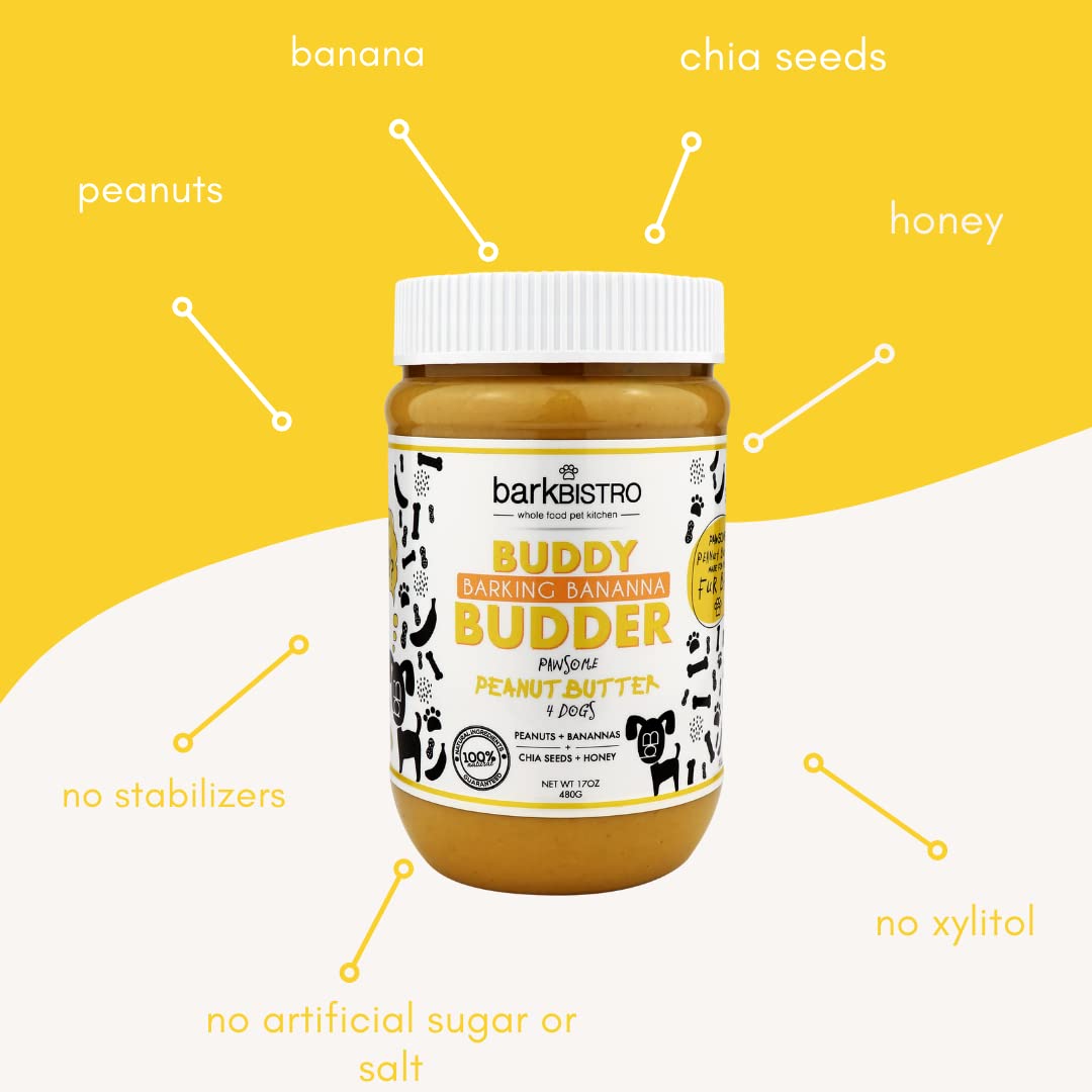 Superberry Snoot + Barkin Banana Buddy Budder, 100% Natural Dog Peanut Butter, Dog Treat, Made in USA (Set of 2, 17oz)
