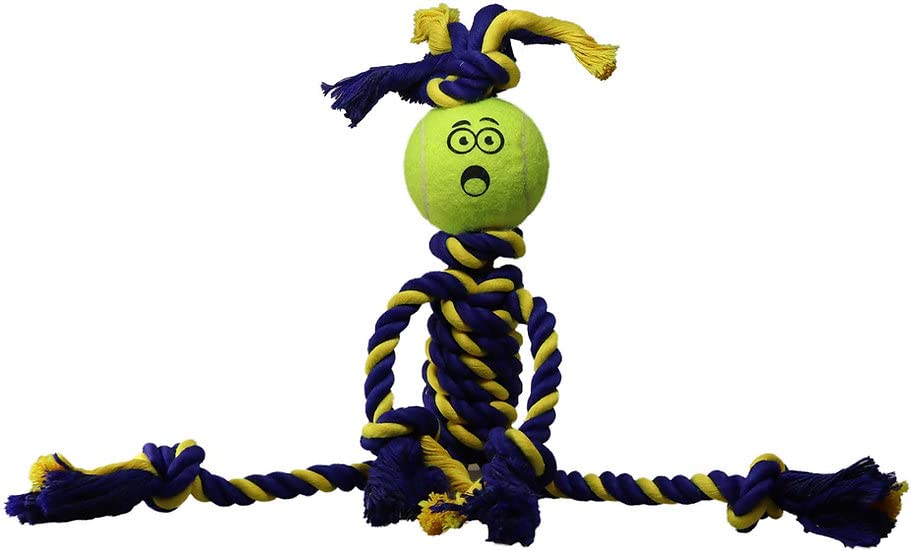 Petsport Twisted Chews Extremely Durable Rope Tug Dog Toys Great For Heavy Chewers And Teething Puppies (Mini Braided Rope Rasta Man W/1.5?Tennis Ball)