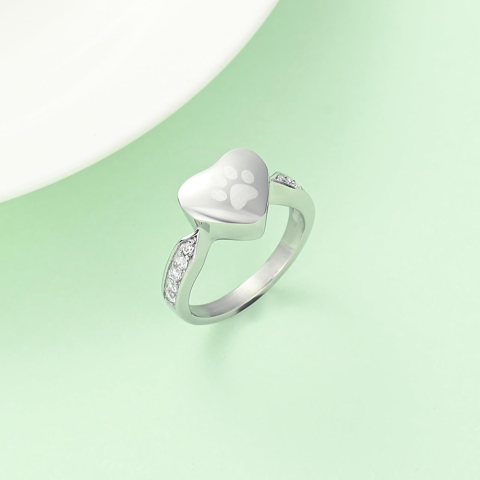 Love Heart Urn Ring For Pet Dog Cat'S Ashes Keepsake Memorial Jewelry Paw Print Cremation Finger Rings
