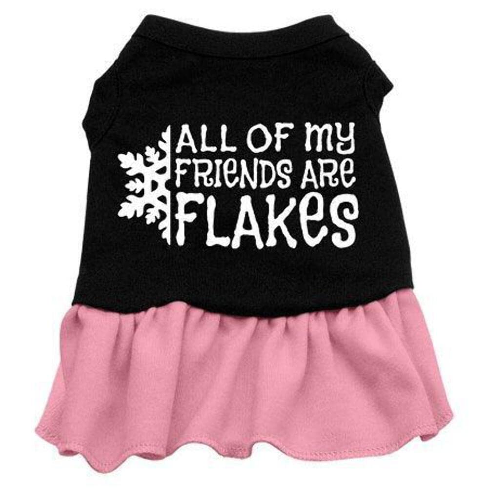 Christmas Pet Dog & Cat Dress Screen Printed, &quot;All Of My Friends Are Flakes&quot; Black W/Light Pink XS (0-3 lbs.)