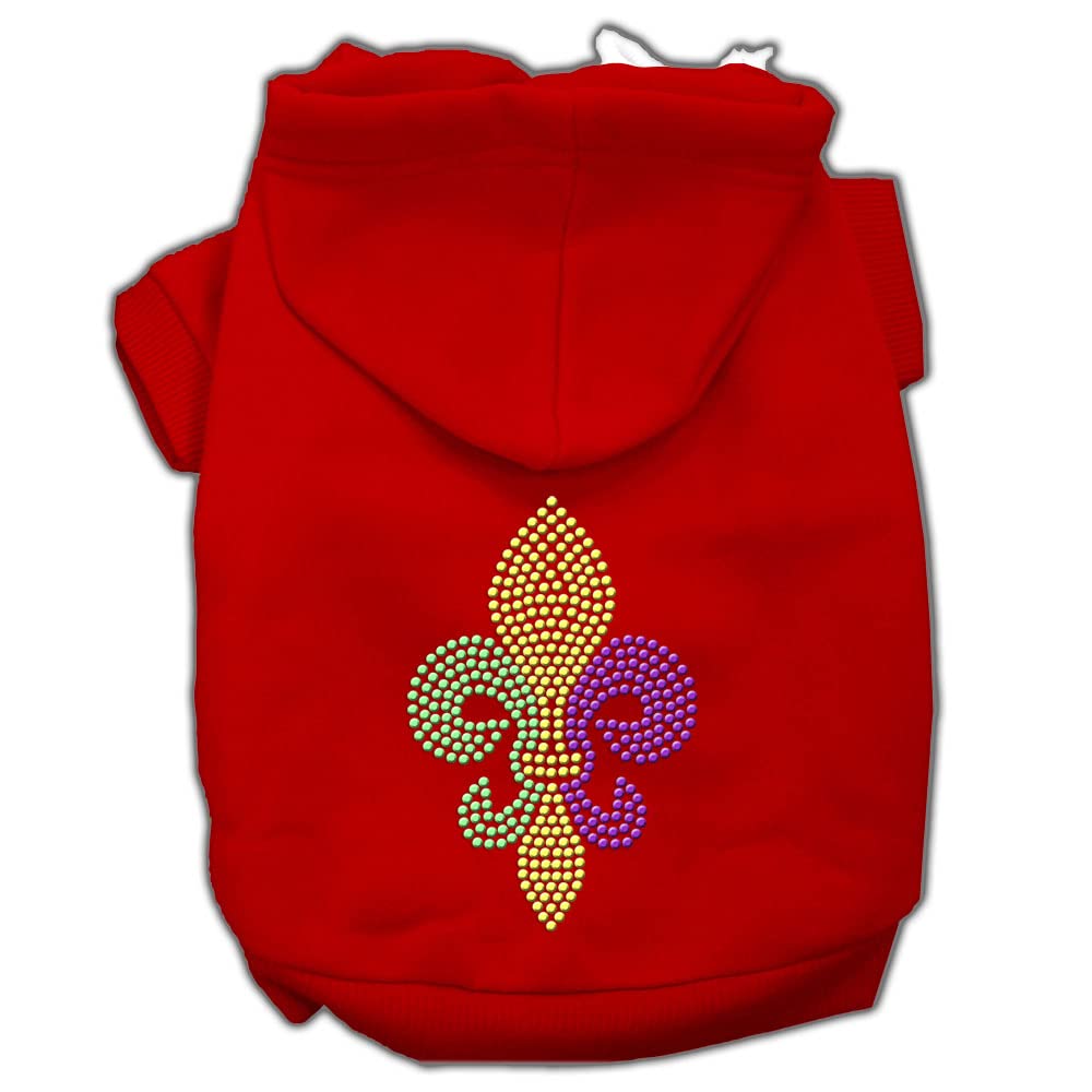 Pet, Dog & Cat Hoodie Rhinestone, 'Mardi Gras Fleur De Lis' Red Xs (0-3 Lbs.)