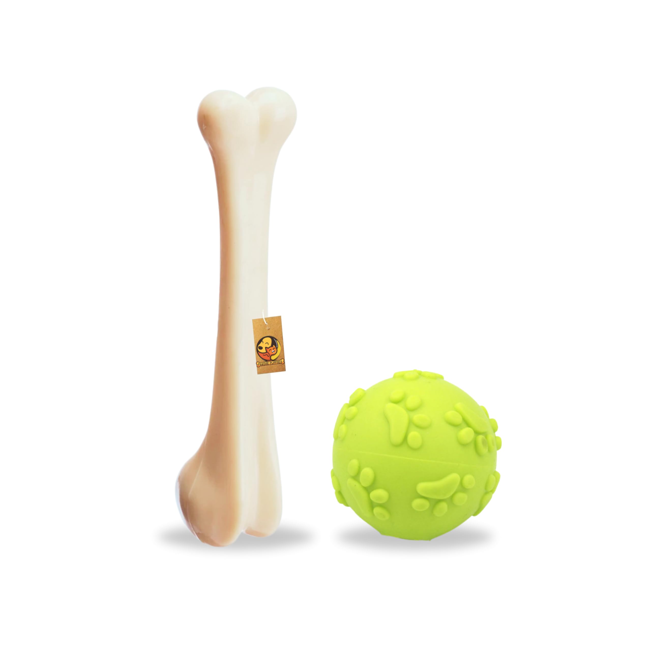 Foodie Puppies 2in1 Dog Toy Combo  (9inch Bone + Claw Ball) | Natural Latex Rubber Toys for Medium to Large Dogs | Durable, Che