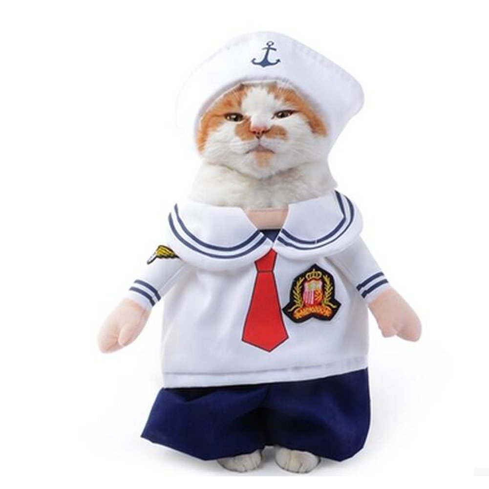 Nacoco Dog Sailor Costumes Navy Suit With Hat Halloween Christmas Pet Costumes For Puppy And Cat(L)