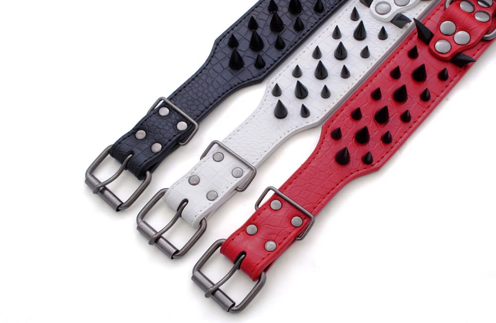 Serijoars Spiked Studded Dog Collar, Pu Leather Dog Collar, Adjustable Pet Collars For Medium Or Large Breed Pet (L, Red3)