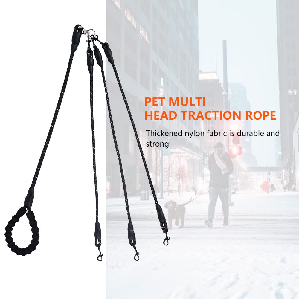 Three Dog Leash - Comfortable Double Leash With Reflective, 360 Swivel No Tangle Training For Large Medium Small Dogs (Black, Th