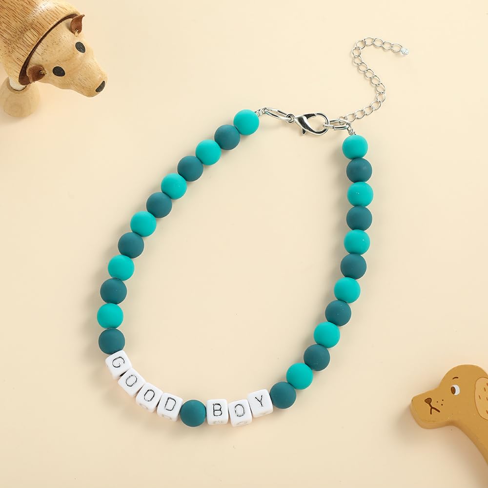 Madison Tyler Dog Beaded Necklace | Adjustable Beaded Durable Dog Necklace | Cute Fashion Pet Collar | Good Boy Jewelry Green Be