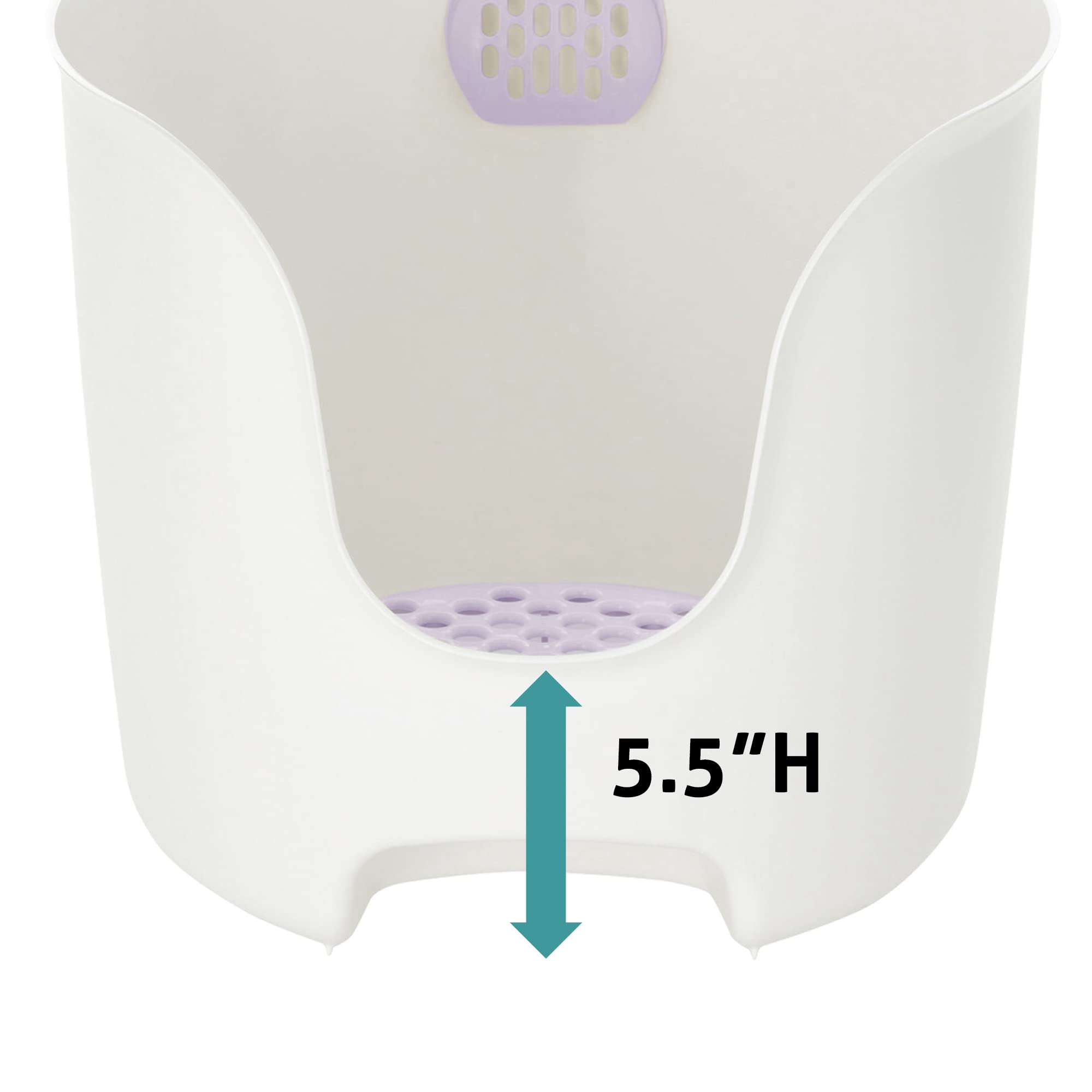 Richell Paw Trax High Wall Cat Litter Box In White/Lavender, High Sides Cat Litter Box With Scoop | Richell Paw Trax High Wall Litter Box: Anti-Spray/Splash-Free Large Litter Box With Scoop