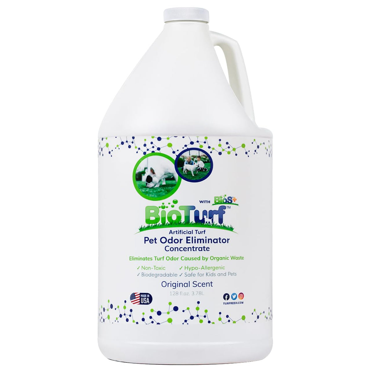 Bioturf Bios+ Artificial Turf Pet Odor Eliminator - Organic, Non-Toxic, Enzyme Concentrate - Safe For Use Around Kids, Pets, & Plants, 1 Gallon